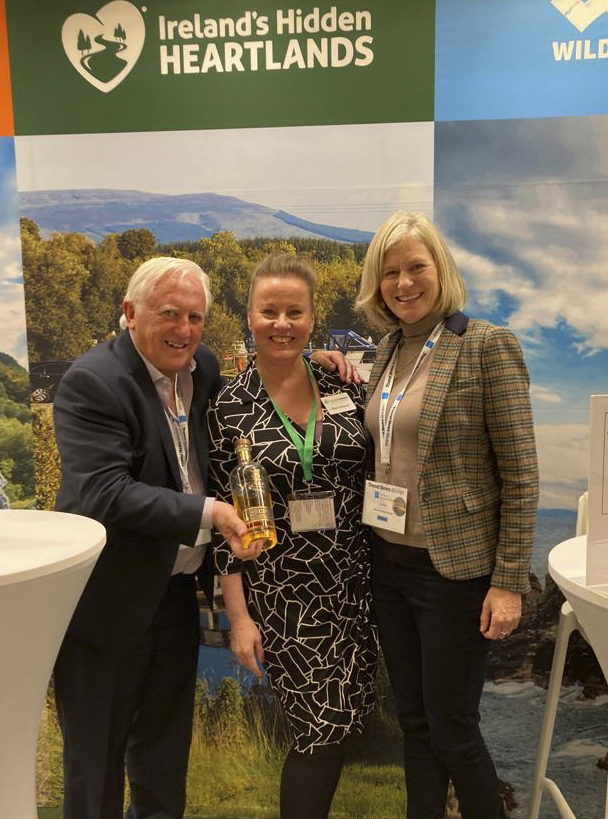 John Callely, Pearse Lyons Distillery; Maarit Kärkkäinen, Tourism Ireland;  and Mia Tobin, Brewery Hops of Ireland, at Travel News Market in Stockholm