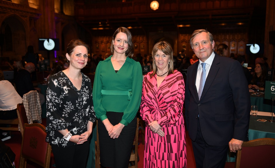 Joanne Nuna, Kuoni Tumlare; Alice Mansergh, Chief Executive Designate of Tourism Ireland; Patricia McCauley, Belleek Pottery; and Christopher Brooke, Chairman of Tourism Ireland, at Flavours of Ireland 2023 in London.